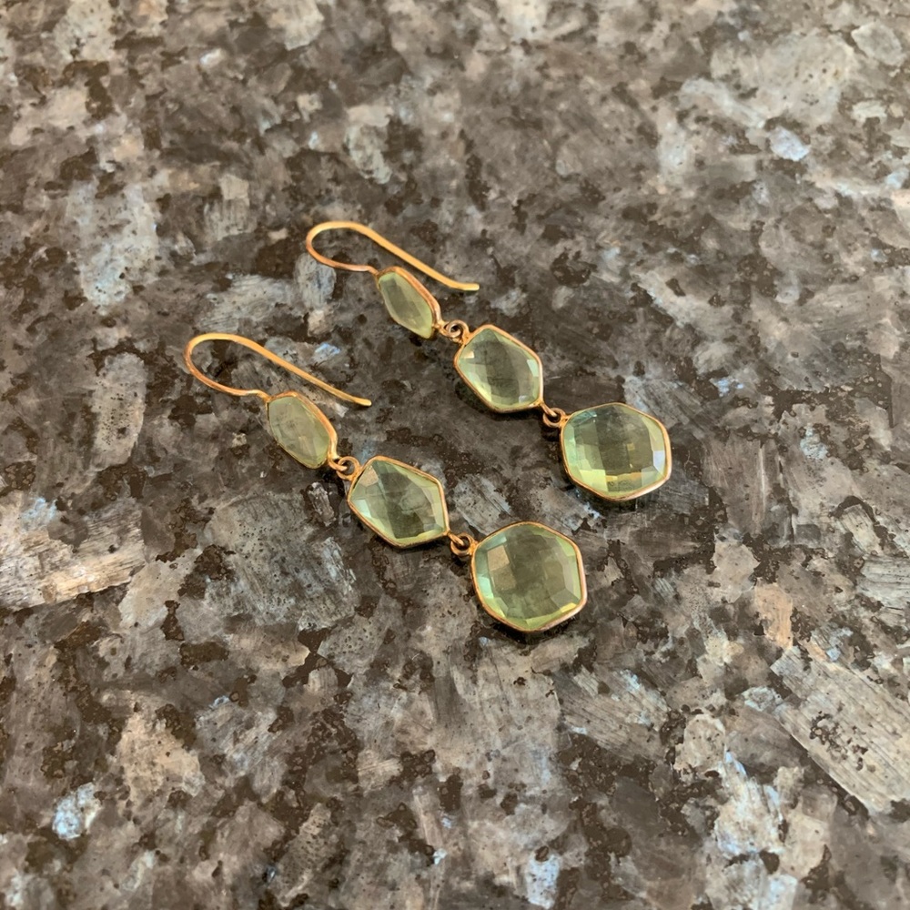 Peridot Gold Bezel Drop Earrings